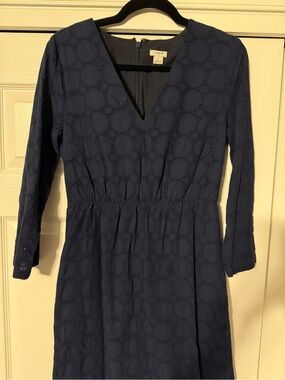 J. Crew Navy Eyelet V-Neck Long Sleeve Midi Dress